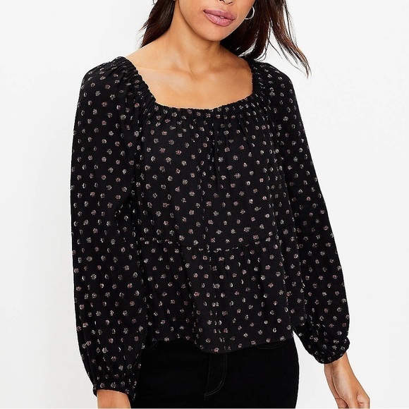 LOFT Tops - Loft NWT Shimmer Dot Square Neck Peplum Blouse Large Petite